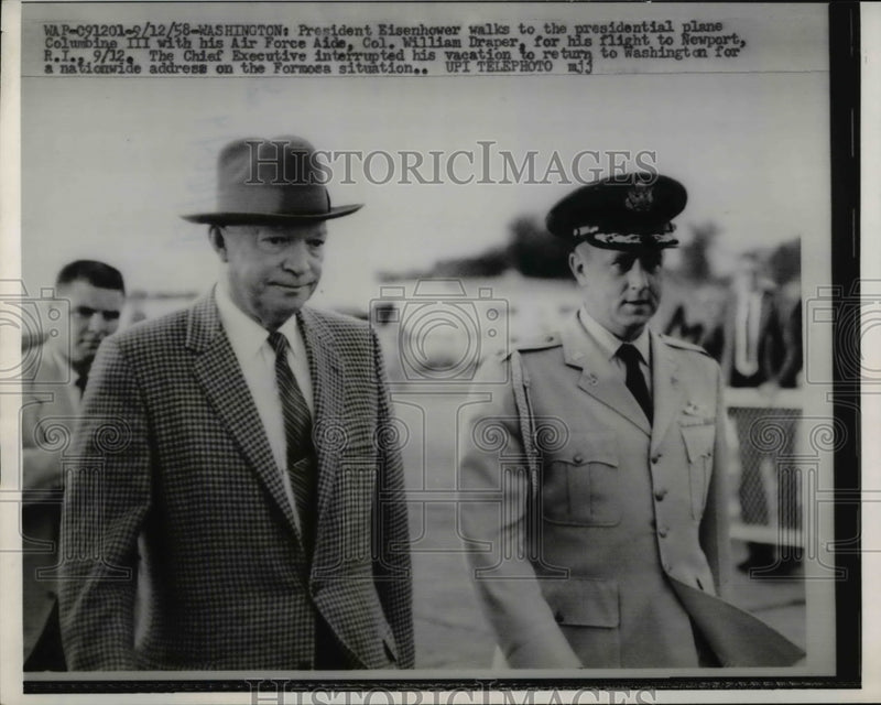 Load image into Gallery viewer, 1958 Press Photo President Dwight D. Eisenhower, Colonel William Draper
