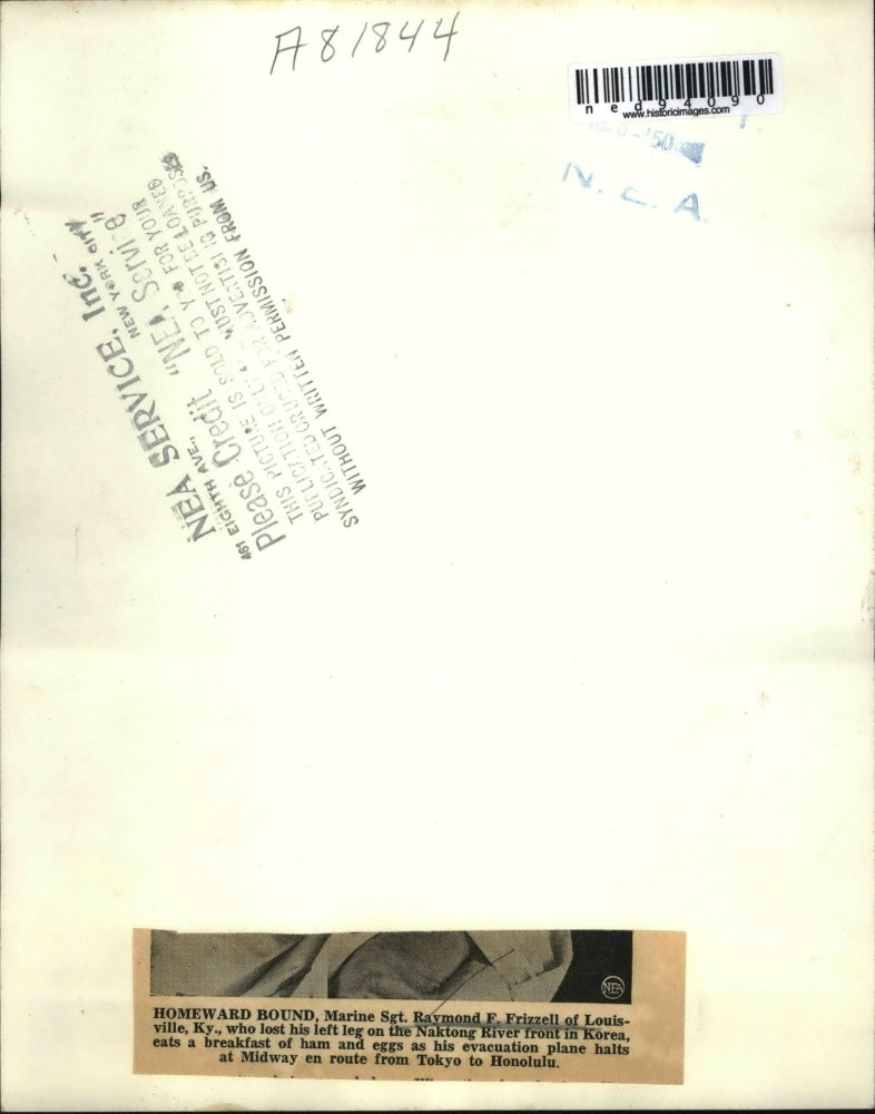 1950 Press Photo Marine Sgt Raymond F Frizzell Lost His Left Leg