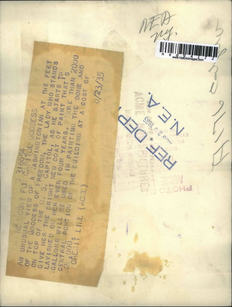 1935 Press Photo Goddess of Fredon statue in Wash DC on top of US Capitol