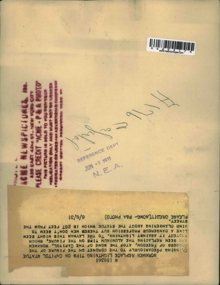 1931 Press Photo Capito bld statue Godess of Freedom replaced