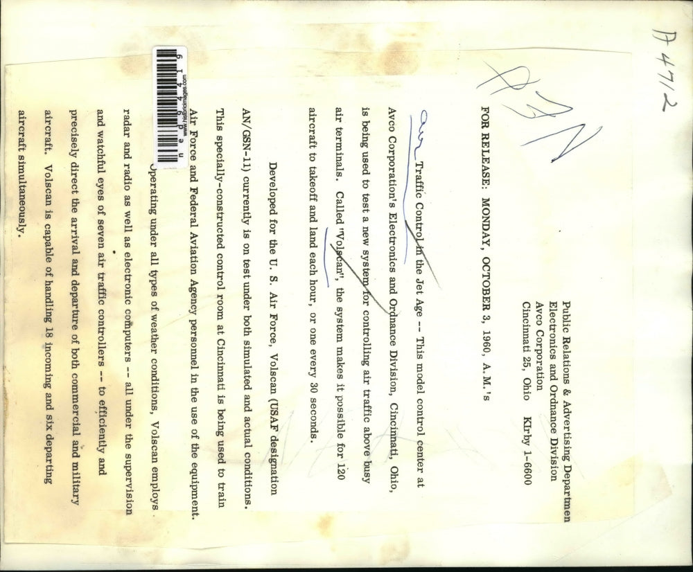 1960 Press Photo The model control center at Avco Corporation's Electronics