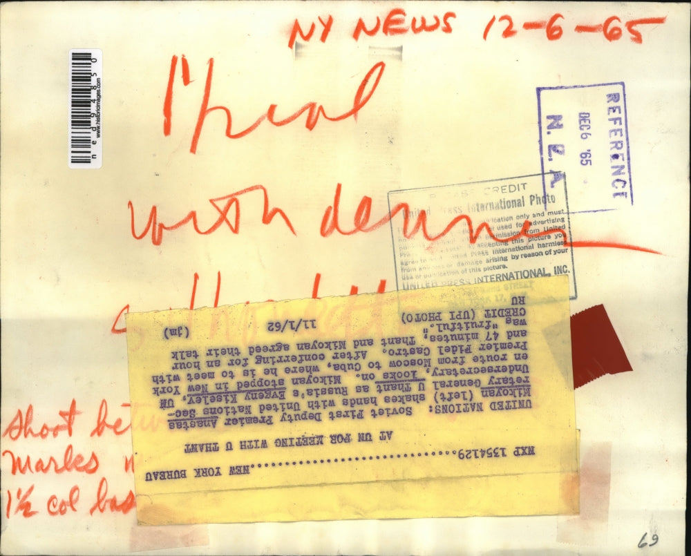 1962 Press Photo United Nations Soviet A Mikoyan & Sec Gen U Thant