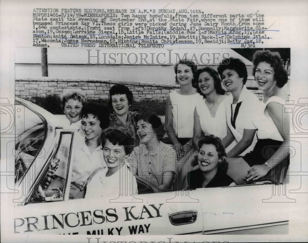 1959 Press Photo Minneapolis MN contestants for Princess Kay VI.Erdahl, Gleason