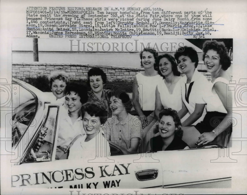 Load image into Gallery viewer, 1959 Press Photo Minneapolis MN contestants for Princess Kay VI.Erdahl, Gleason
