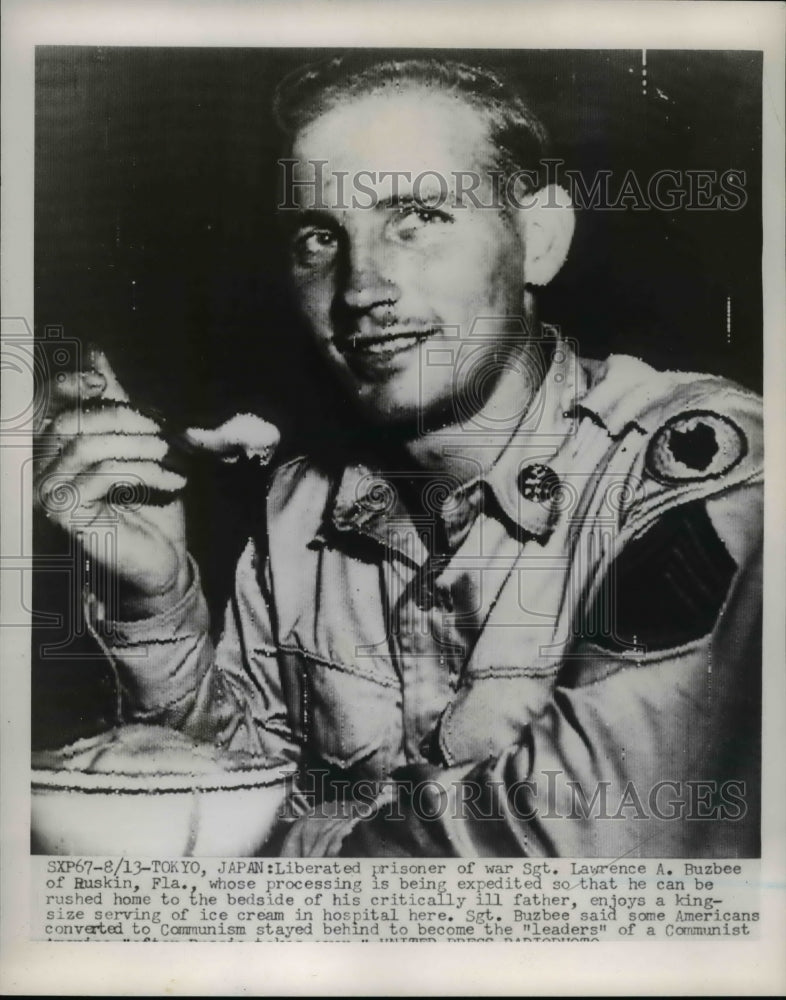 1953 Press Photo Sergeant Lawrence A. Buzbee Eating Ice Cream, Tokyo Japan- Historic Images