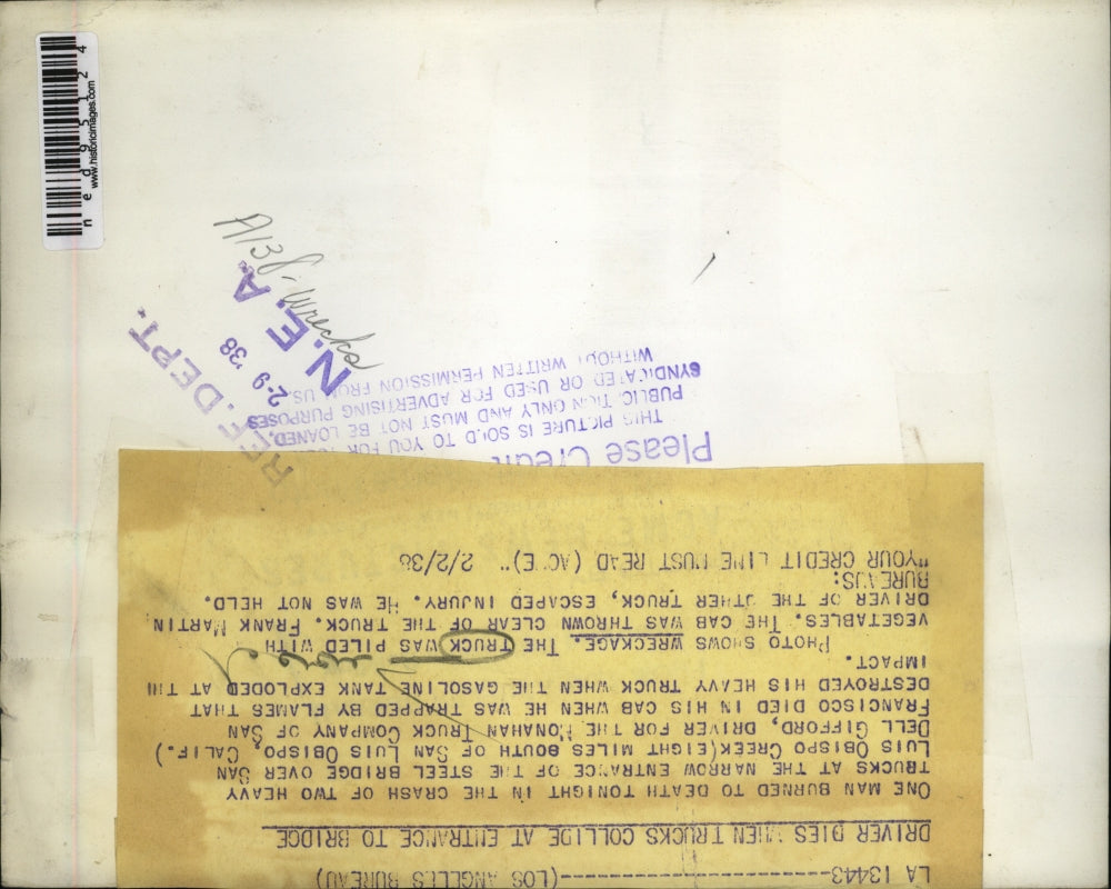 1936 Press Photo Deadly Two-Truck Collision Wreckage, San Luis Obispo CA