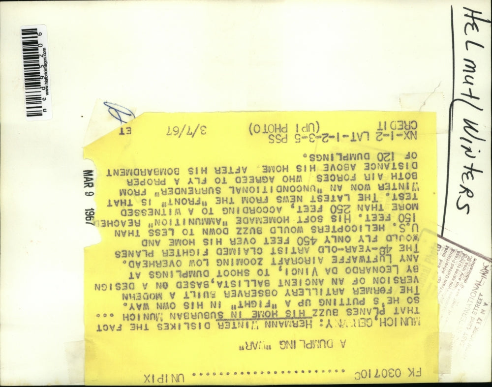 1967 Press Photo Hermann Winter Created Ballista to Fire at Low Airplanes