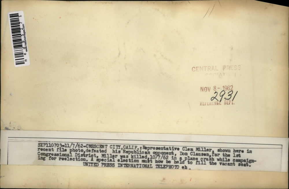 1962 Press Photo Clem Miller killed in plane crash campaigning for reelection