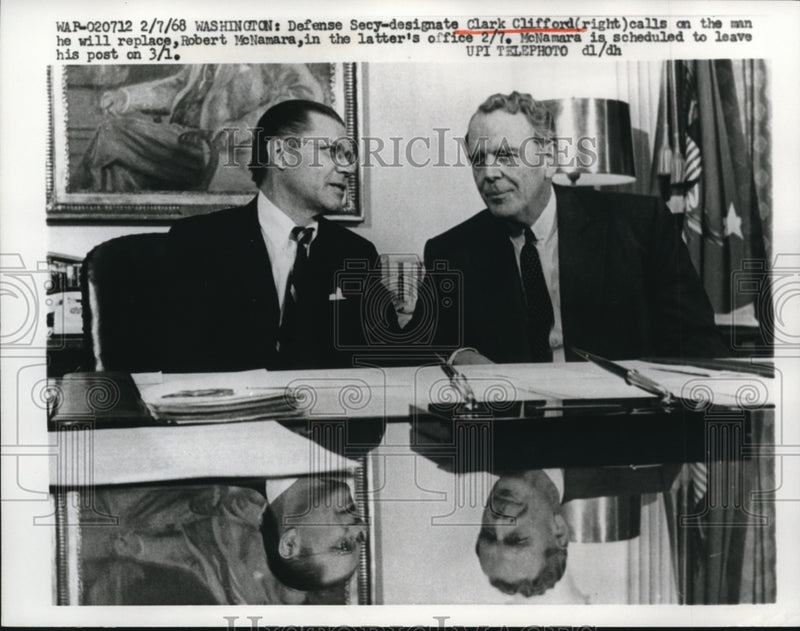 Load image into Gallery viewer, 1968 Press Photo Clark Clifford and Robert McNamara
