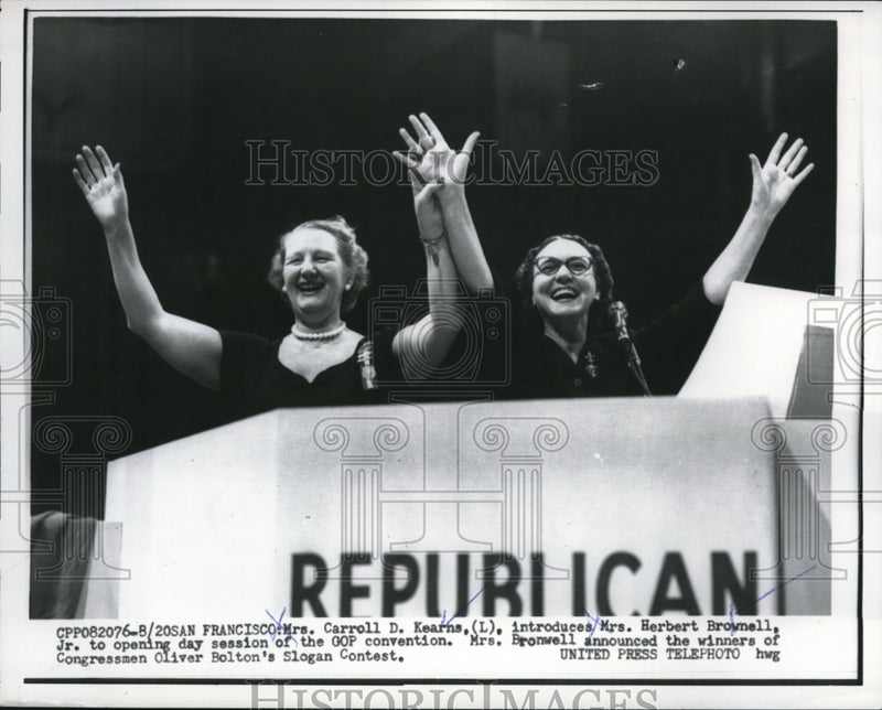 Load image into Gallery viewer, 1956 Press Photo Mrs Carroll D Kearns and Mrs Herbert Brownell GOP Convention
