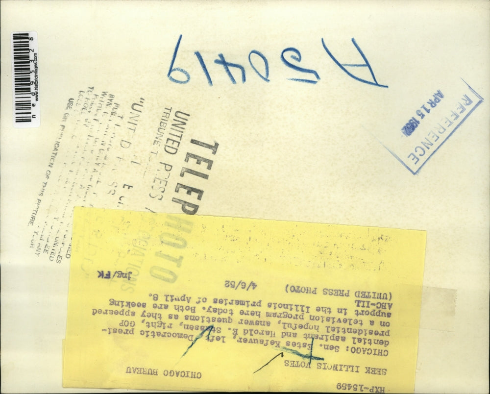 1952 Press Photo Senator Estes Kefauver & Harold Stassen GOP Presidential Helper