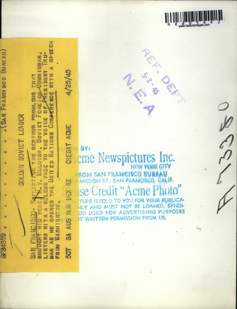 1945 Press Photo Soviet Foreign Minister Vyacheslav Molotov at United Nations