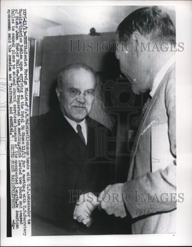 1955 Press Photo Soviet Minister Vyacheslav Molotov, Ambassador Charles Bohlen- Historic Images