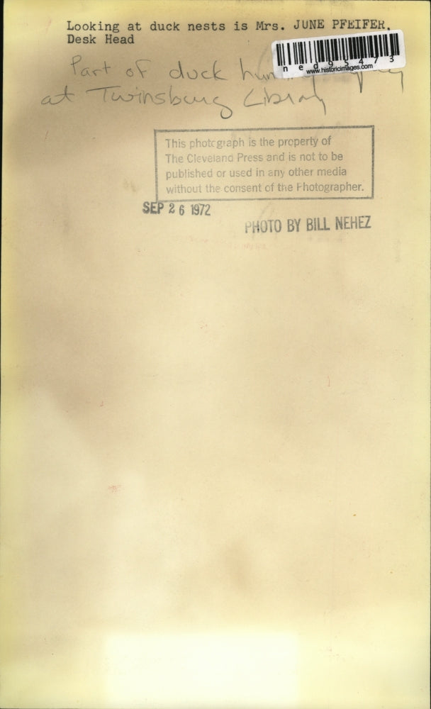 1972 Press Photo Librarian June Pfeifer with Duck Nest Exhibit