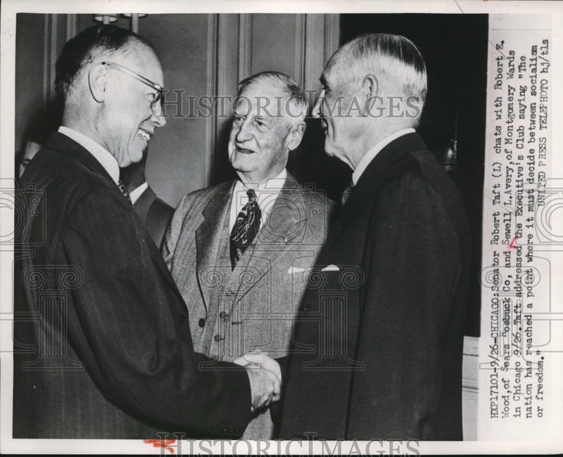 Load image into Gallery viewer, 1952 Press Photo Robert Taft, Sewell Avery, and Robert Wood
