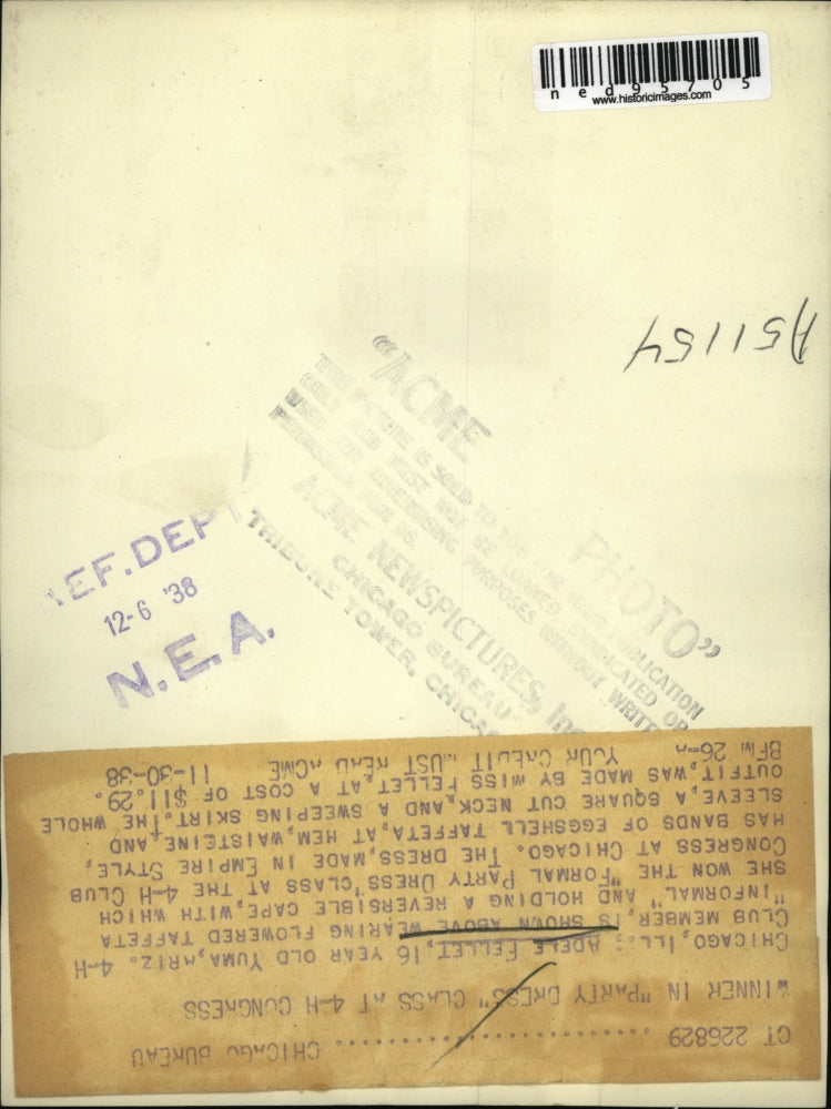 1938 Press Photo Chicago Ill Adele Fellet 4 club member in Formal Party Dress-