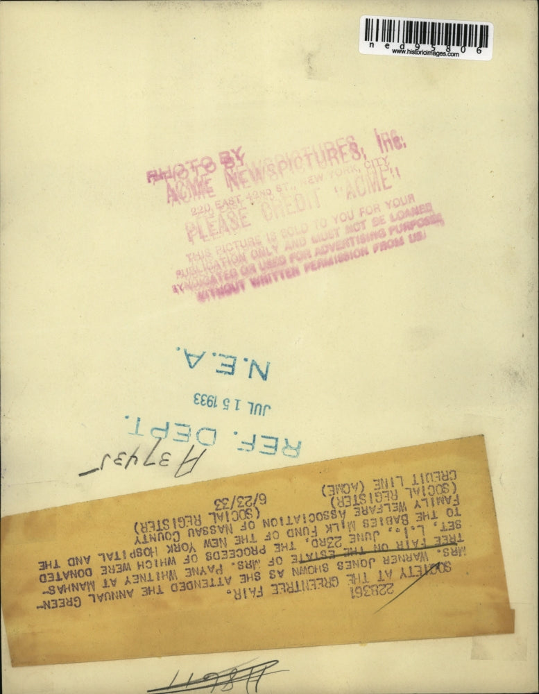 1933 Press Photo Mrs Warner Jones at Annual Greentree fair in NY