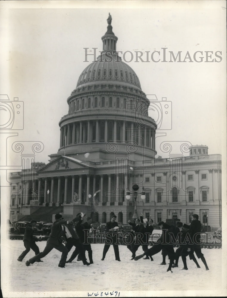 Load image into Gallery viewer, 1939 Press Photo of Senate and House pages in the anuual snowball fight
