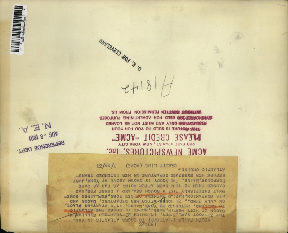 1931 Press Photo Yawl boat Midddy of William Bacon W Newton Mass