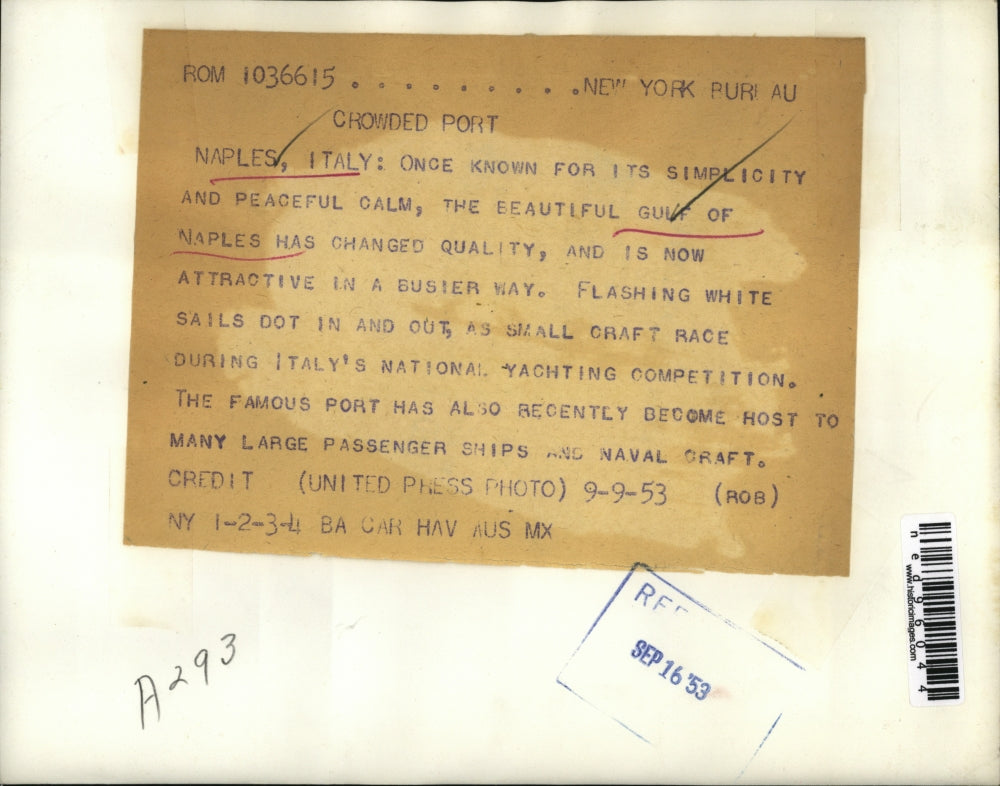 1953 Press Photo Naples Italy Gulf Of Naples Sail Boats