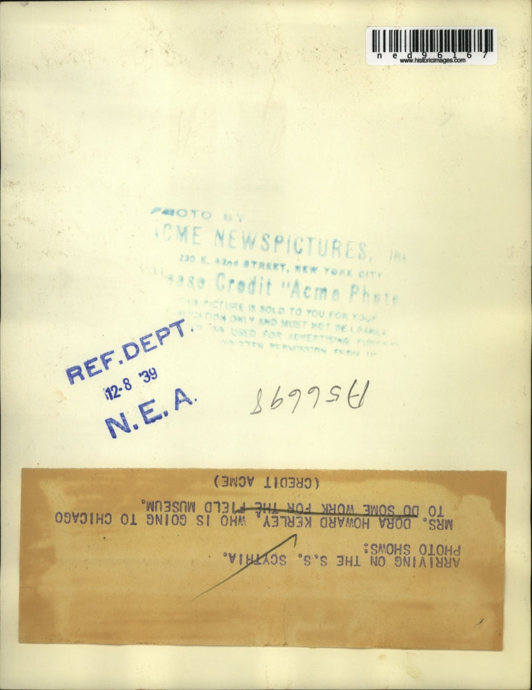 1939 Press Photo Mrs Dora Howard Kerley Headed to Chicago to Work at Museum