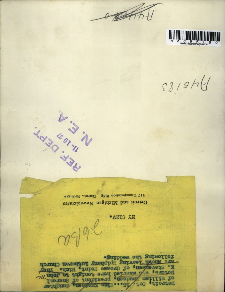 1937 Press Photo Detroit MichElna Knudsen wedding to John K Stevenson