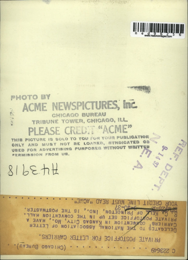 1937 Press Photo Natl Assoc of Letter Carriers RC Kell of Princeton Ind