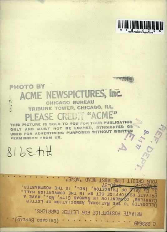 1937 Press Photo Natl Assoc of Letter Carriers RC Kell of Princeton Ind