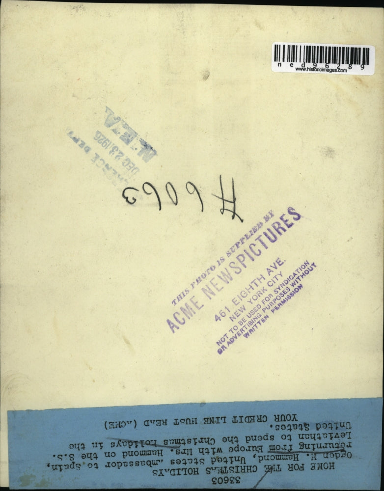 1926 Press Photo Ogden Hammond and Wife on Holiday - ned96289