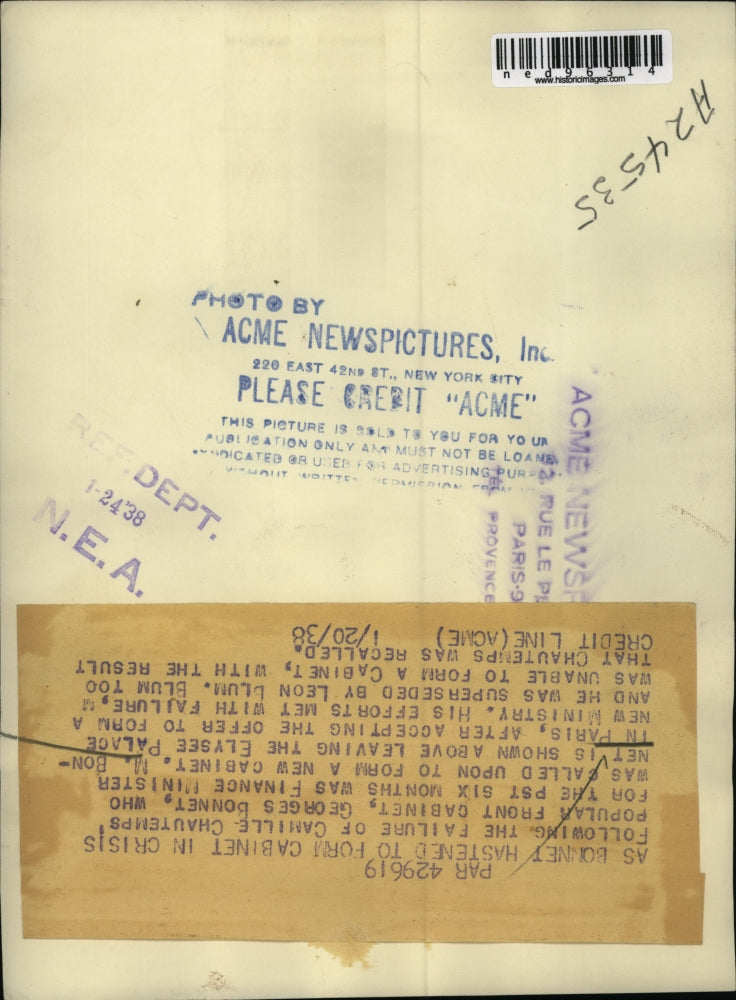 1938 Press Photo M Bonnett Forming His Cabinet During Crisis