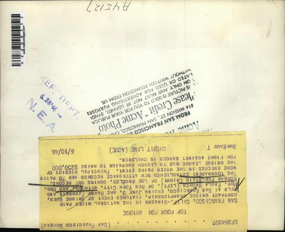 1946 Press Photo Harry Fishbeun, Laula Bacher & Norman Perlstien Bridge Players