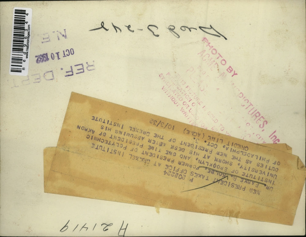 1932 Press Photo Dr Parke Kolbe, President of Drexel Institute of Philadelphia