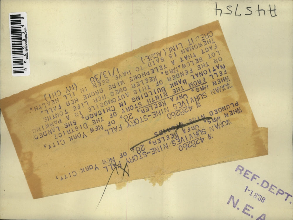 1938 Press Photo Car that Urfa Keeler Landed on When She Feel From Ninth Story