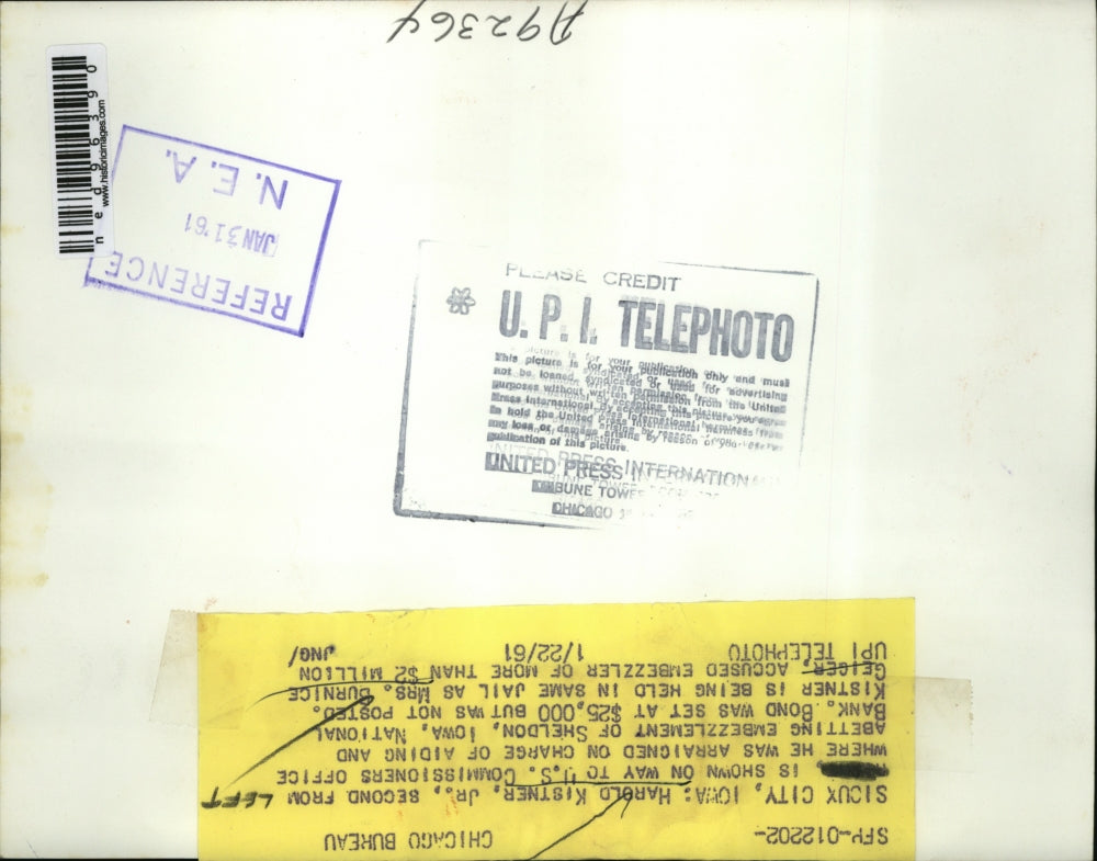 1961 Press Photo Harold Kistner Jr, on his way to US Commioners Office