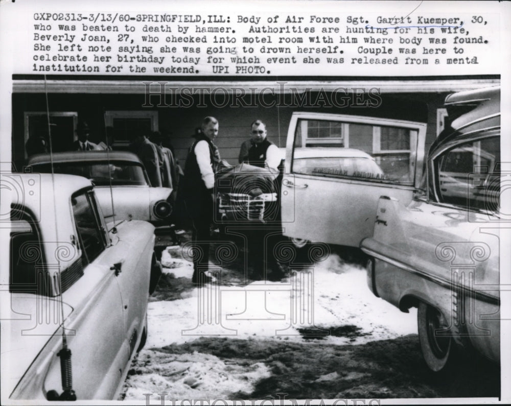 1960 Press Photo Body of Air Force Sgt,Garrit Kuemper, who was beaten to death