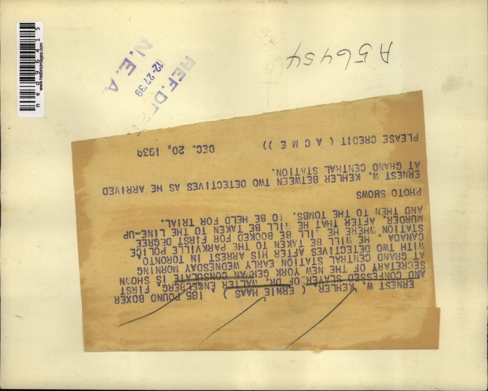 1939 Press Photo Ernest W. Kehler and two detectives arriving at Grand Central