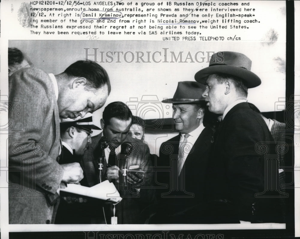 1956 Press Photo Group of 18 Russian Olympic coaches & newspapermen in L.A