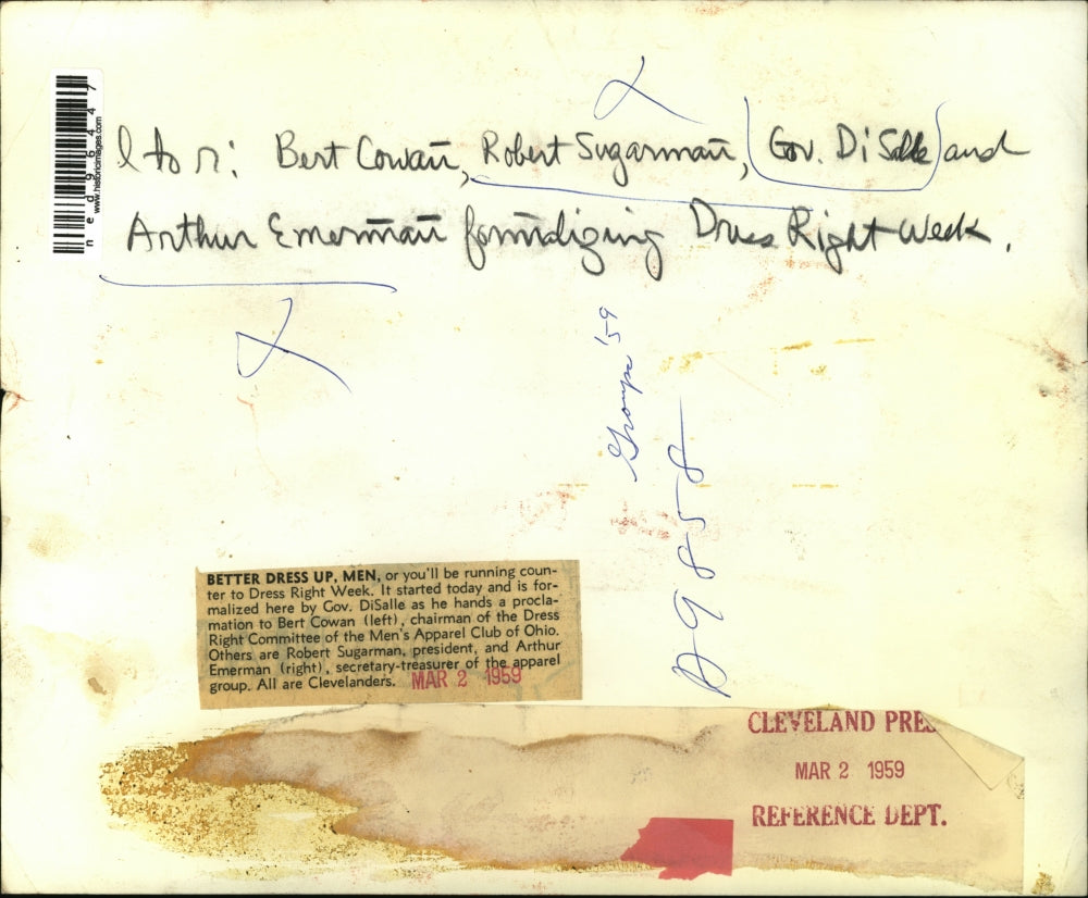 1959 Press Photo .Bert Cowan,Robert Sugarman and DiSalle and Arthur Emerman