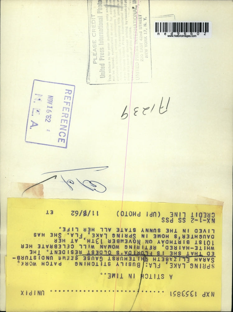 1962 Press Photo Sarah Elizabeth Whitehurst Gauge Florida's Oldest Resident