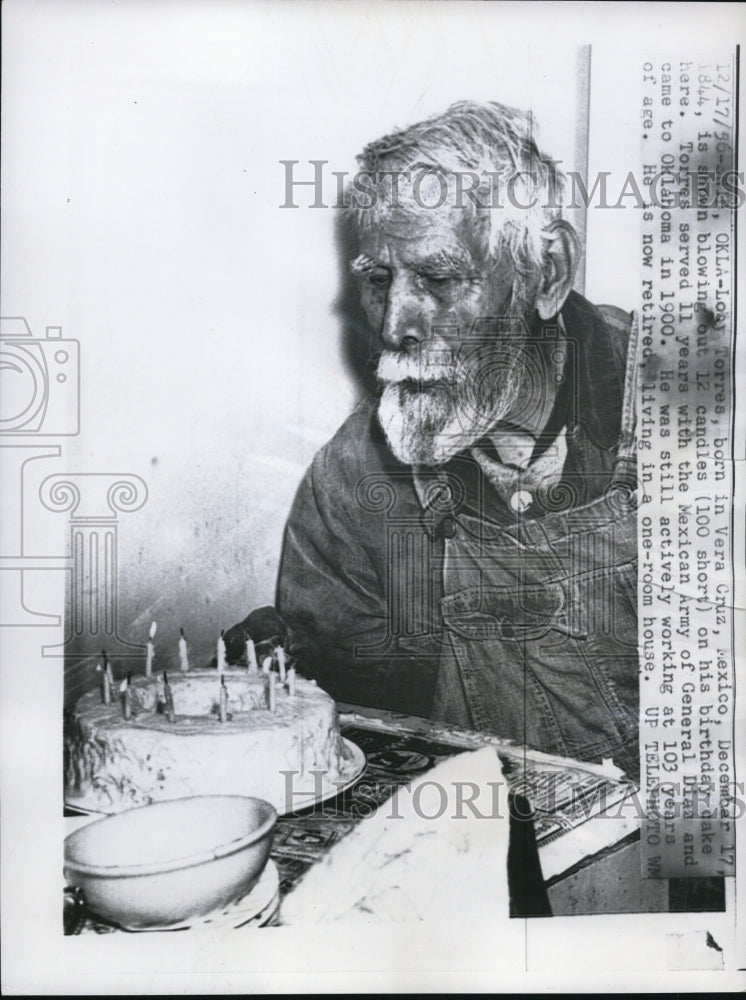 1956 Press Photo Loby Torres celebrates 112th Birthday in Oklahoma
