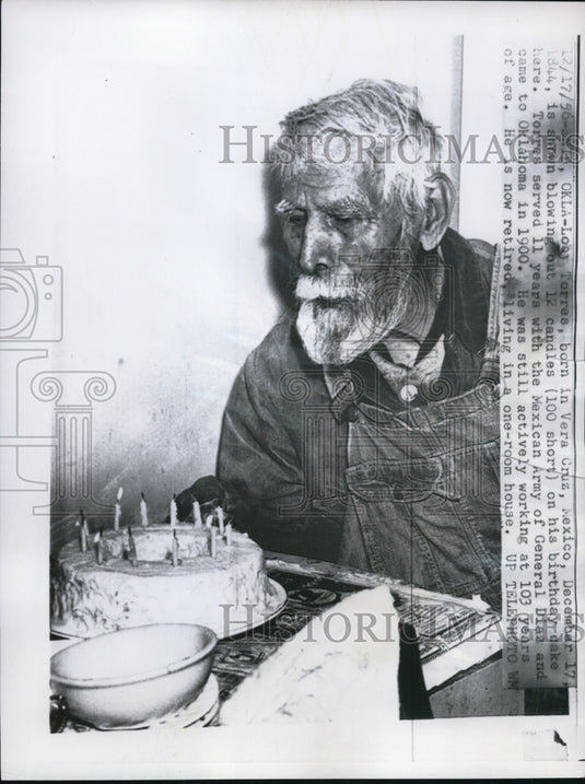 1956 Press Photo Loby Torres celebrates 112th Birthday in Oklahoma
