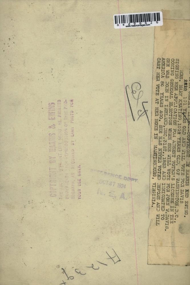 1924 Press Photo 101 Year Old Mary Keating Voting for John Davis