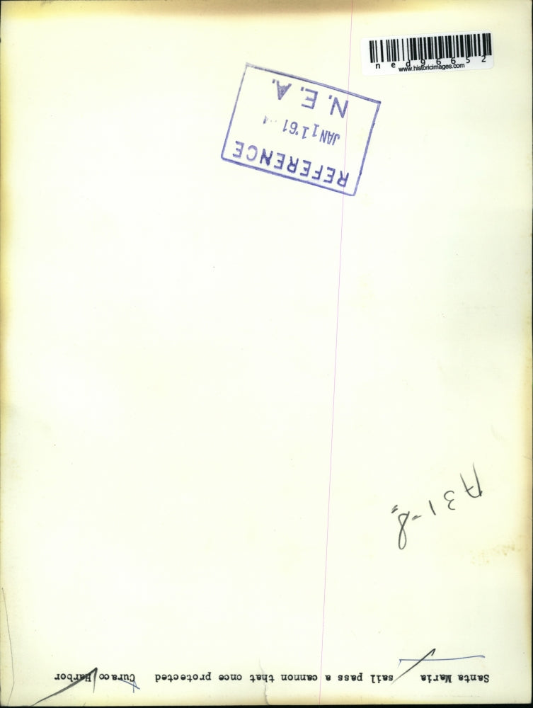 1961 Press Photo Santa Maria sail pass a cannon, once protected Curaco Harbor