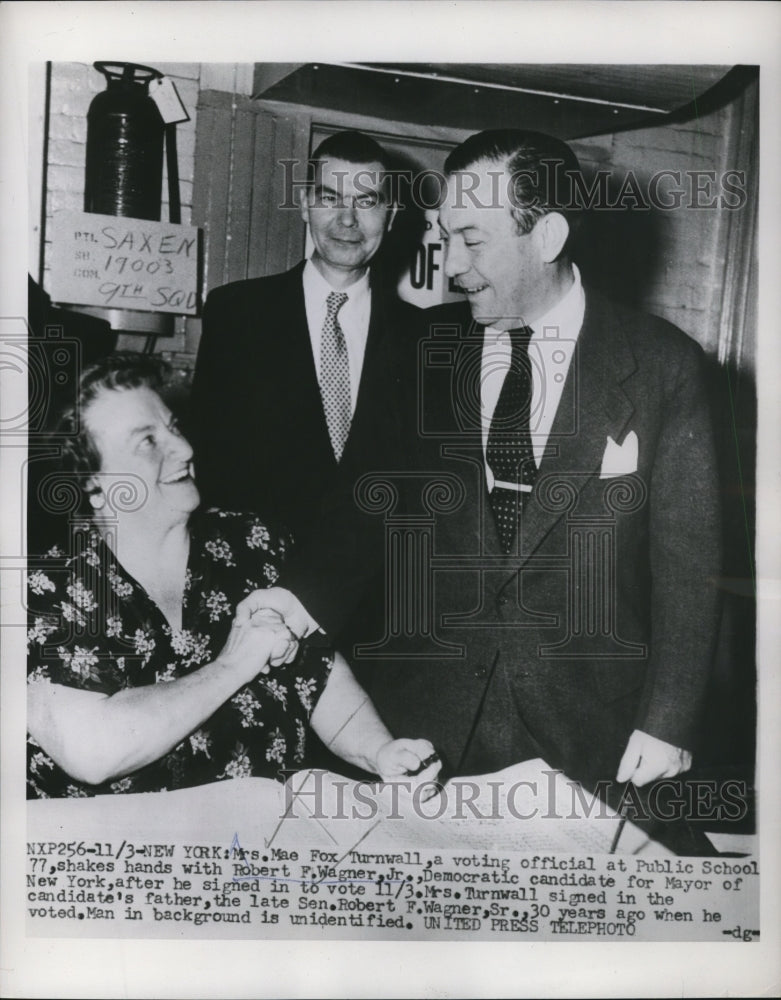 1953 Press Photo NYC Mayor candidate Robert Wagner & Mrs Fox Turnwall