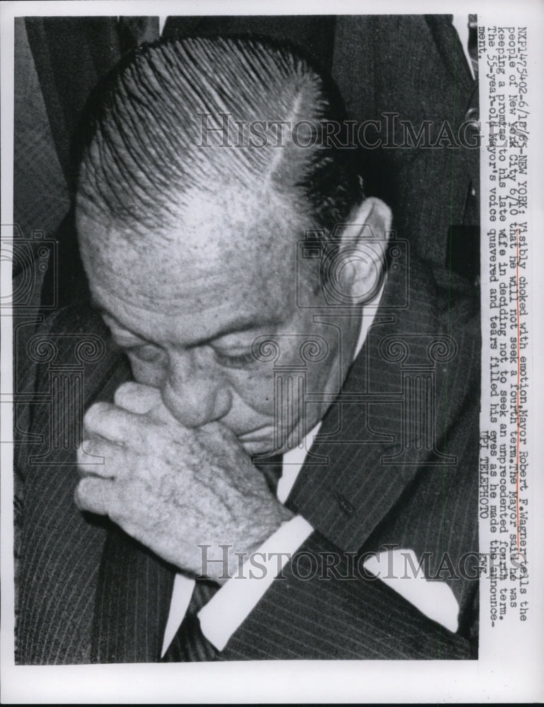 1965 Press Photo NYC Mayor Robert Wagner says he wont seek 4th term