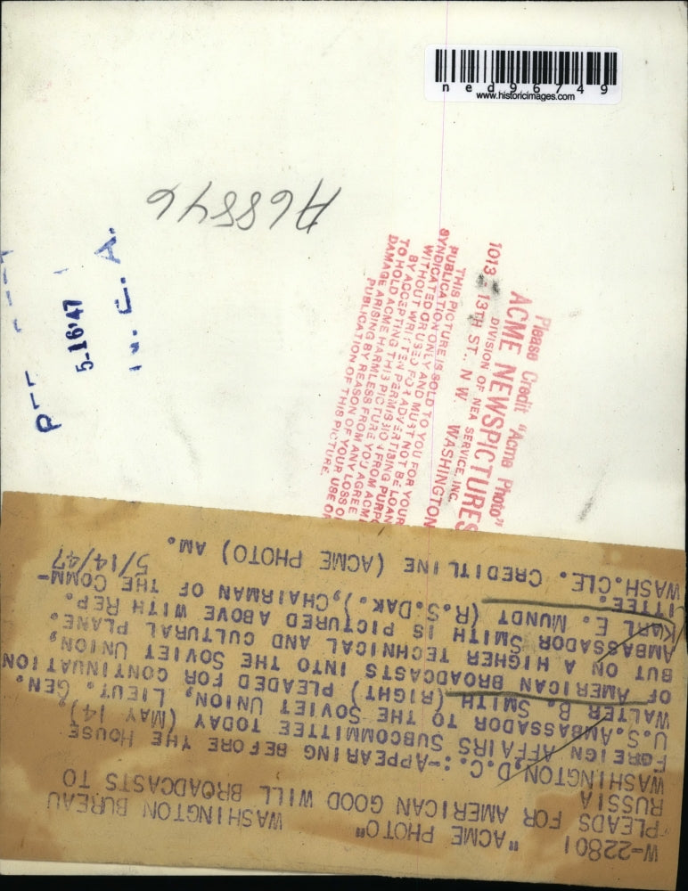 1947 Press Photo Walter B. Smith pleads continuation of American Broadcasts