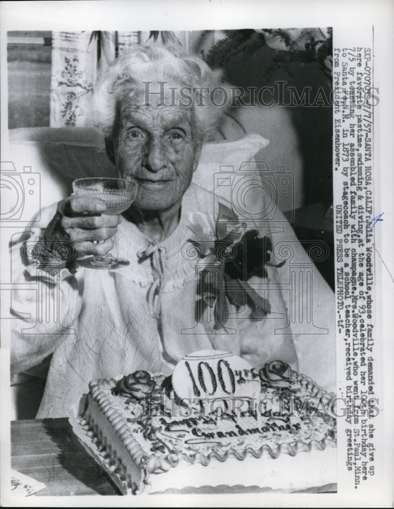 Load image into Gallery viewer, 1957 Press Photo Julie Woodville Turns 100 from Santa Rosa California
