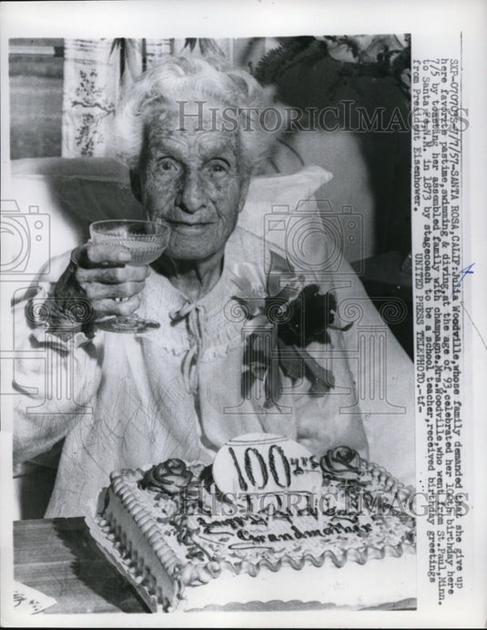 1957 Press Photo Julie Woodville Turns 100 from Santa Rosa California