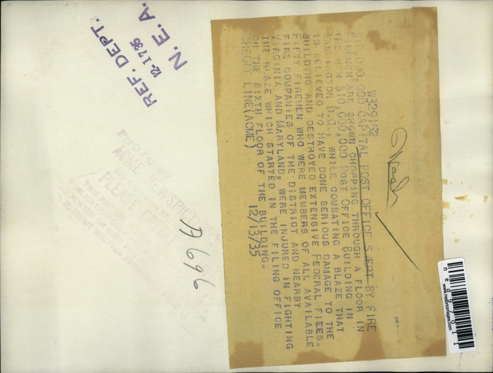 1935 Press Photo $10 Million Dollar Capital Post Office Destroyed by Fire Washin