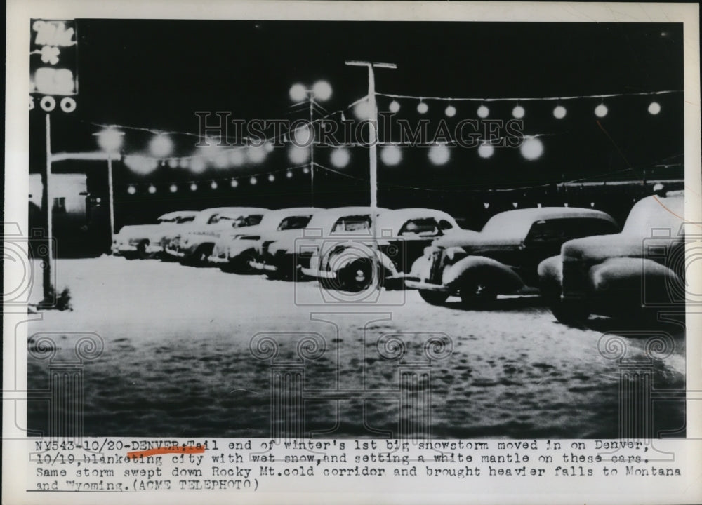 1949 Press Photo Denver Colorado cars covered by new fallen snow